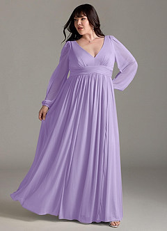 Azazie Norah Bridesmaid Dresses Lilac A-Line V-Neck Long Sleeve Chiffon Dress image8