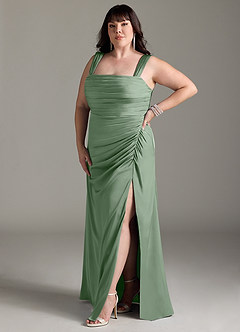 Azazie Jesaphine Bridesmaid Dresses Matcha Sheath Bow Stretch Satin Dress image11