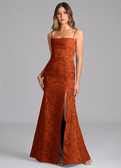 Azazie Saige Bridesmaid Dresses Paprika A-Line Off the Shoulder Floral Burnout Convertible Dress image1