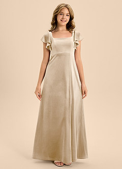 Azazie Bondi Junior Vestido de Champán de terciopelo de Corte en A con Lazo image5