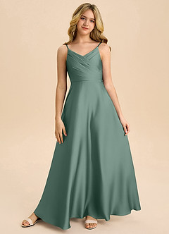 Azazie Bug Junior Robe Trapèze en Satin extensible Plissée Eucalyptus image5