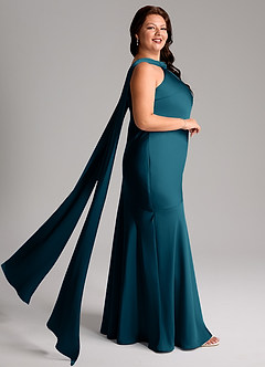 Azazie Kinsley Vestidos de damas de honor Vestido de Azul Tinta de Satén Elástico de Corte Sirena con Corte Lateral image10