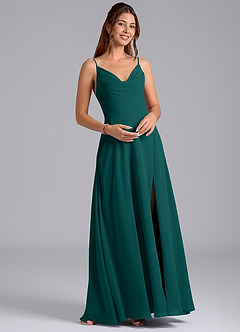 Azazie Sarella Brautjungfernkleider A-Linie mit Taschen Chiffon Kleid Pfau image4