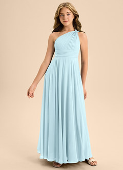 Azazie Charlize Junior Cloud Blue A-Line Pleated Chiffon Dress image3