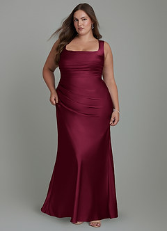 Azazie Agustina Bridesmaid Dresses Burgundy Mermaid Corset Stretch Satin Dress image9