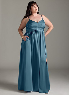 Azazie Alia Vestidos de damas de honor Vestido de Bermudas de Satén Elástico de Corte en A con Plisado image18