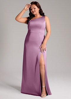 Azazie Phaedra Bridesmaid Dresses Wisteria A-Line One Shoulder Stretch Satin Dress image3