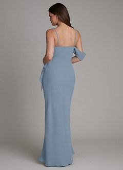 Azazie Yura Bridesmaid Dresses Dusty Blue Mermaid Off the Shoulder Chiffon Dress image3
