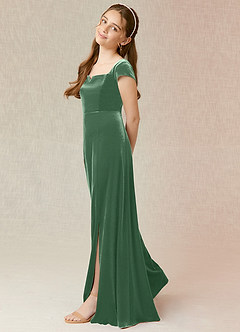 Azazie Gabi Junior Eucalyptus A-Line Velvet Dress image4