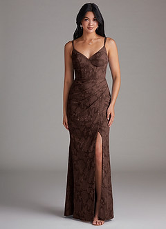 Azazie Leo Bridesmaid Dresses Ganache Sheath Pleated Floral Burnout Dress image1