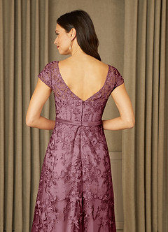 Azazie Sanna Mère de la mariée Robes Robe Trapèze en Tulle Dentelle à encolure dégagée Mauve Vintage image6