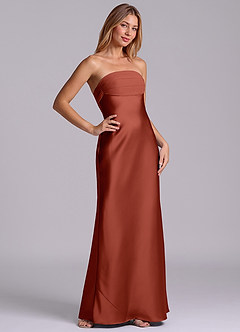 Azazie Ailanie Brudtärnklänningar Klä av Tubklänning i Stretch Satin Axelbandslös Terrakotta image5