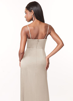 Azazie Maci Bridesmaid Dresses Frost A-Line V-Neck Pleated Stretch Satin Dress image7