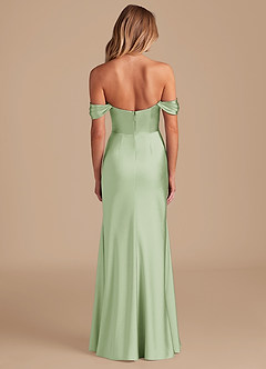 Azazie Saige Bridesmaid Dresses Dusty Sage A-Line Off the Shoulder Metallic Satin Convertible Dress image4