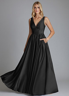 Azazie Delmie Bridesmaid Dresses Black A-Line Corset Stretch Satin Dress image6