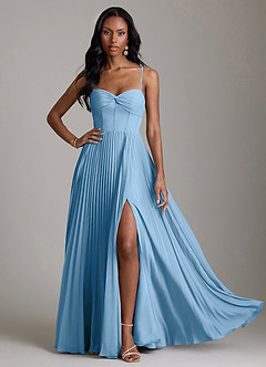 Azazie Akiko Abiti da Damigella Abito A-Line in Chiffon Scollo a Cuore Blu Acciaio image3