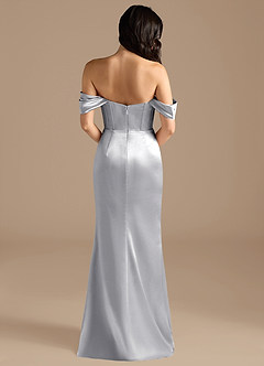 Azazie Lynden Bridesmaid Dresses Silver Sheath Off the Shoulder Metallic Satin Convertible Dress image5
