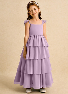 Azazie Boba vestidos de niña de las flores Vestido de Glicinia de Gasa de Corte En A con Escote Cuadrado image3