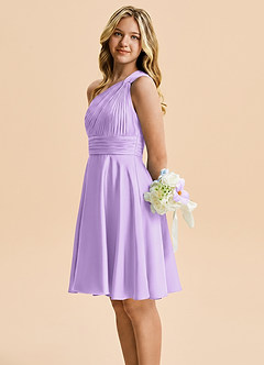 Azazie Charlize Junior Lilac A-Line Pleated Stretch Satin Dress image3