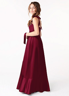 Azazie Barbara Junior Burgundy A-Line Bow Stretch Satin Dress image2