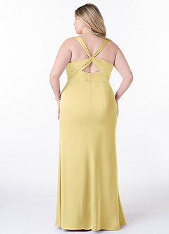Azazie Mero Bridesmaid Dresses Lemon Sorbet Sheath Pleated Stretch Satin Dress image7