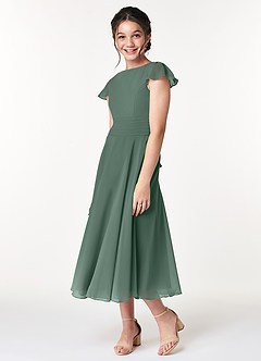 Azazie Payton Junior Sea Moss A-Line Bow Chiffon Dress image4
