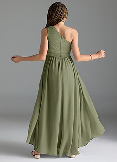 Azazie Mathilda Junior Robe Trapèze en Mousseline de soie Plissée Pistache image2