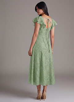 Azazie Bondi Bridesmaid Dresses Dusty Sage A-Line Ruched Floral Burnout Dress image6