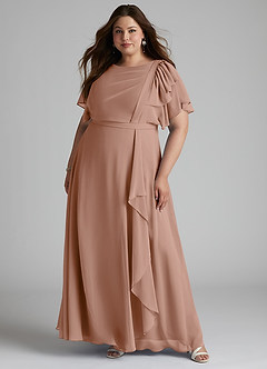 Azazie Aaliyah Modest Bridesmaid Dresses A-Line Scoop Pleated Chiffon Floor-Length Dress image6