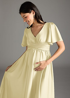 Azazie Verna Maternity Bridesmaid Dresses A-Line Ruched Stretch Satin Floor-Length Dress image1