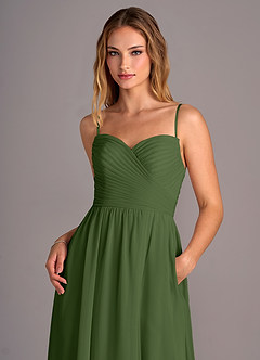 Azazie Joni Bridesmaid Dresses Olive A-Line Strapless Chiffon Convertible Dress image2