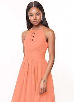 Azazie Bonnie Robes de demoiselle d'honneur Robe Trapèze en Mousseline de soie Trou de serrure froncé Coucher De Soleil image5