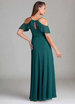 Azazie Dakota Bridesmaid Dresses Peacock A-Line Off the Shoulder Mesh Dress image4