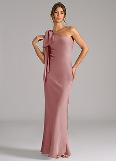 Azazie Capri Vestidos de damas de honor Vestido de Rosa Polvorienta de Satén Elástico de Corte Sirena con Hombro unilateral image3