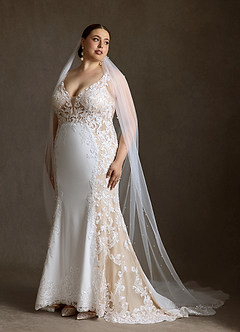 Azazie Estephanie Abiti da Sposa Abito Sirena in Crepe Elasticizzato Paillettes Bianco Diamante Champagne image12