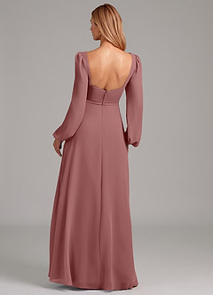 Azazie Simone Bridesmaid Dresses Desert Rose A-Line Long Sleeve Chiffon Dress image2