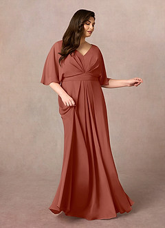 Azazie Oksana Mother of the Bride Dresses Auburn A-Line V-Neck Pleated Chiffon Dress image7