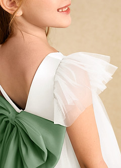 Azazie Munchkin Flower Girl Dresses Ivory Matcha A-Line Bow Tulle Dress image6