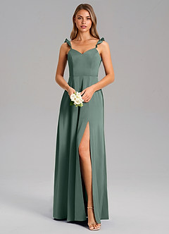 Azazie Everett Bridesmaid Dresses Sea Moss A-Line Stretch Satin Dress image5