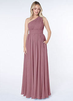 Azazie Molly Bridesmaid Dresses A-Line One Shoulder Chiffon Floor-Length Dress image5