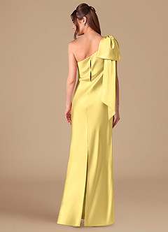 Azazie Capri Brudtärnklänningar Klä av Tubklänning i Metallisk satin Ena axeln Kanariefågel image4