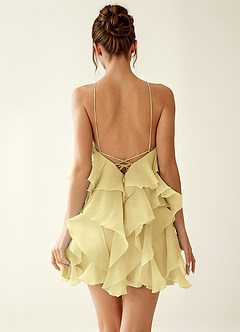 Oliamagn Jaune Robe courte en tulle à volants image6