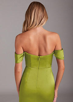 Azazie Saige Vestidos de damas de honor Vestido de Hierba De Limón de Satén Elástico de Corte Recto con Vestidos sin tirantes image9