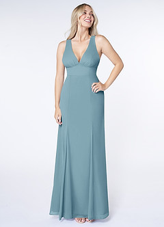 Azazie Christiana Bridesmaid Dresses Moody Blue A-Line V-Neck Pleated Chiffon Dress image1