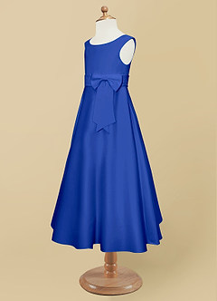Azazie Lindy vestidos de niña de las flores Vestido de Azul Real de Satin Mate de Corte En A con Plisado image12