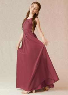 Azazie Bibiane Junior Merlot A-Line Pleated Chiffon Dress image3