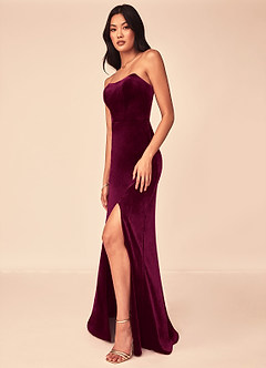 Azazie Nereda Robes de demoiselle d'honneur Robe Trapèze Convertible en velours Sans bretelle Cabernet image3