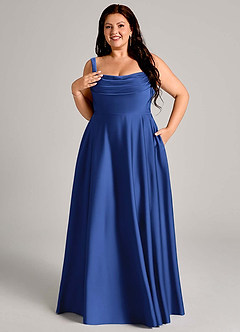 Azazie Shaude Bridesmaid Dresses Royal Blue A-Line Pleated Stretch Satin Dress image11