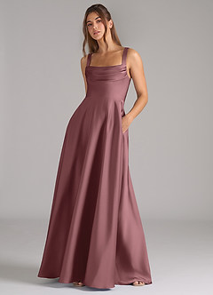 Azazie Shaude Bridesmaid Dresses Vintage Mauve A-Line Pleated Stretch Satin Dress image4