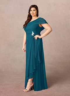 Azazie Mary Vestidos para mãe da noiva Vestido Tinta Azul de Chiffon de Linha A com Fenda Lateral image7